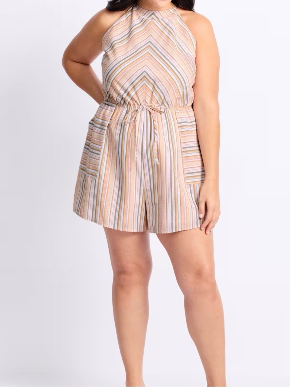 Gilli Striped Halter Romper in Neutral Pastels